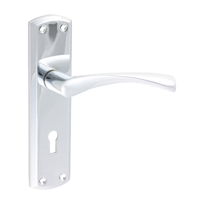 Polished Chrome - Zeta international Lock Door Handle 175mm x 45mm