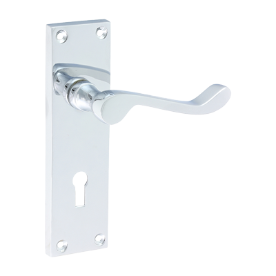 Polished Chrome - Victorian Scroll Lock Door Handle 152mm x 42mm