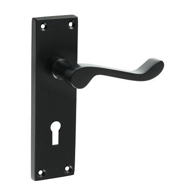 Matt Black - Victorian Scroll Lock Door Handle 152mm x 42mm