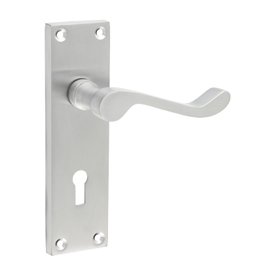 Satin Chrome - Victorian Scroll Lock Door Handle 152mm x 42mm